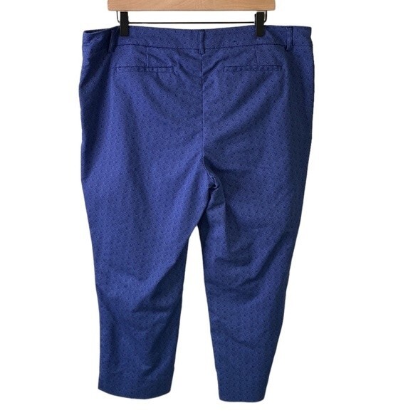 Hilary Radley Geo Print High Waist Blue Cropped Pants Slim Leg Stretch Slit Hem - Picture 6 of 16